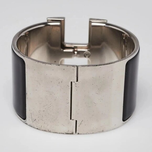 Hermes Black Enamel Palladium Plated Clic-Clac H PM Extra Wide Bracelet - Picture 5 of 8
